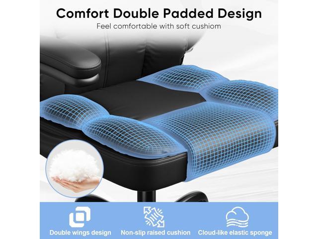 Executive Leather Office Chair, Computer Chair with Thick Cushion & Lumbar Support, Ergonomic Desk Chair with Adjustable Headrest & Armrests,Black