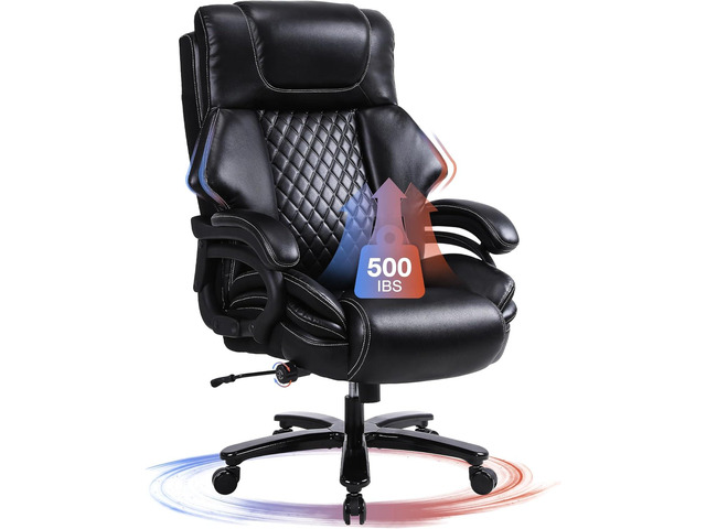 Big and Tall Office Chair 500lbs for Heavy People with Adjustment Lumbar Support Heavy Duty Leather Executive Office Chair with Quiet Rubber Wheels