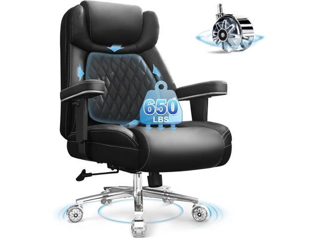 Big and Tall Office Chair 650lbs,Heavy Duty Office Chairs with Dual Rubber Wheels,Extra Wide Desk Chair,Adjustable Ergonomic Lumbar Support,High...