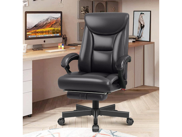 Ergonomic Office Chair, Big and Tall Executive Home Office Desk Chair, Shiny Leather Swivel Computer Chair with High Back, Wheels, Lumbar Support,...