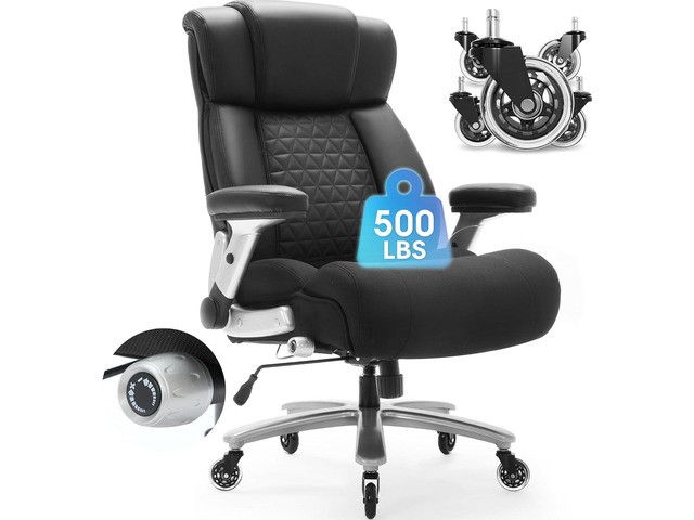 500lbs Big and Tall Office Chair with Adjustable Lumbar Support, Executive Office Chair Heavy Duty with Flip-up Armrest and Wider Seat, Ergonomic...