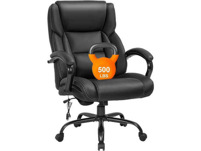 Big and Tall Office Chair 500lb Wide Seat Desk Chair with Lumbar Support Armrest Swivel Rolling High Back PU Leather Computer Chair Massage...