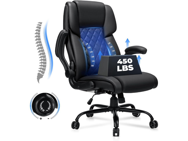 Big and Tall Office Chair 450lbs Heavy Duty Ergonomic Executive Desk Chair with Adjustable Lumbar Support High Back Home Computer Leather Chair...