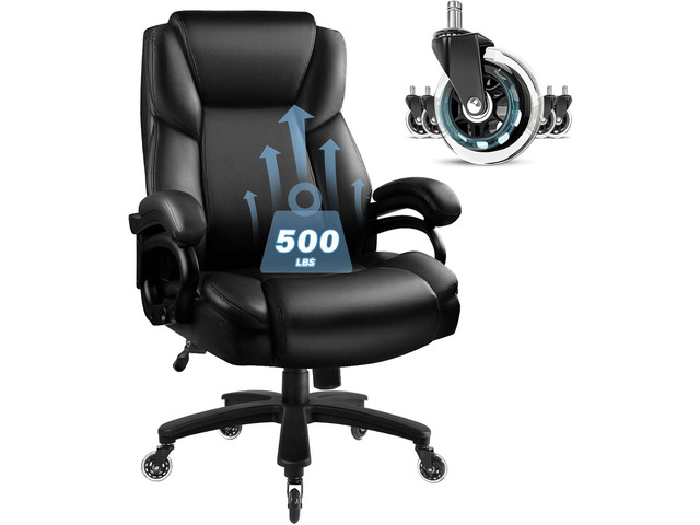 Big and Tall Office Chair 500lbs, Heavy Duty Executive Office Leather Chair for Heavy People, High Back Ergonomic Office Chair with Lumbar Support...