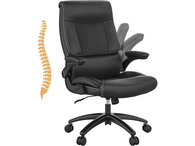 Ergonomic Big and Tall Office Chair, 500LBS PU Leather Executive Desk Chair with Lumbar Support and Flip-up Armrests, High Back, for Home and...