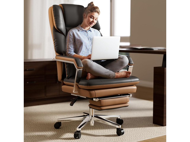 Reclining Office Chair with Footrest, Big and Tall Office Chair 500lbs with Wide Seat and Lumbar Support for Heavy People, High Back, PU Leather,...