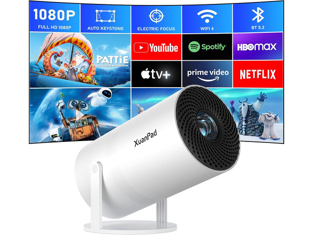 Mini Projector with WiFi and Bluetooth, XuanPad 4K 1080P Support Portable Projector, 210° Rotatable Stand, Auto Keystone, Dust Removal and Heat...
