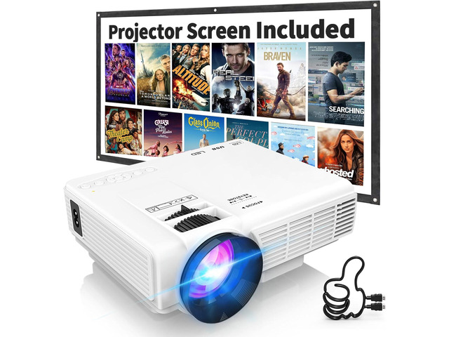 Projector with Two-way Bluetooth, Mini Projector with Projector Screen, Full HD 1080P Portable Video Projector, Home Movie Projector Compatible...