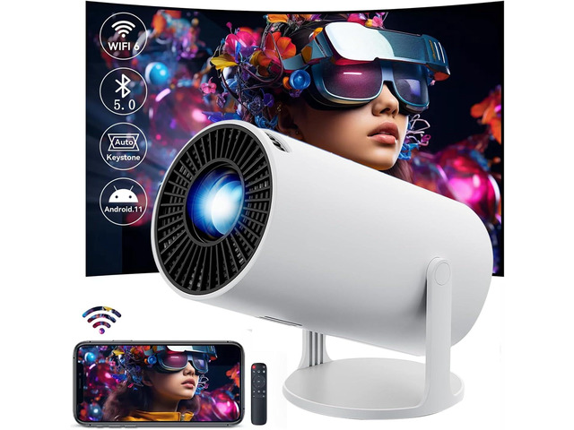 HY300 Projector with WIFI6 and Bluetooth, 4K 1080P Support with Android TV 11.0, Mini Portable Projector 180° Rotatable Movie Projector,Auto...