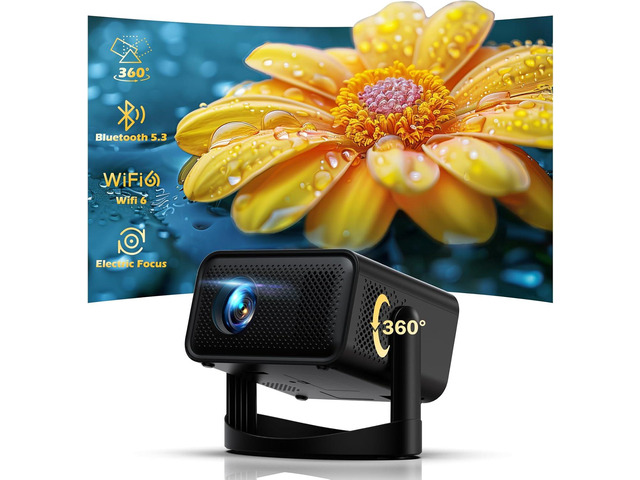 360° Adjustable StandMini Projector with WiFi and Bluetooth, Electric Focus & Auto Vertical Keystone Correction 1080P HD Support Portable Home...