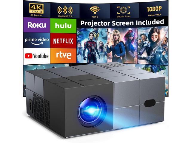 [Electric Focus] Projector with WiFi and Bluetooth, 20000LM Native 1080P Projector with Screen, Portable Movie Smart Projector, Home Projector 4K...