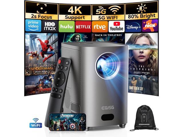 [One-Button Focus] Mini Projector with 5G WiFi and Bluetooth, 4K Outdoor Smart Projector with Carry Bag, Portable Movie Projector with Zoom, Home...