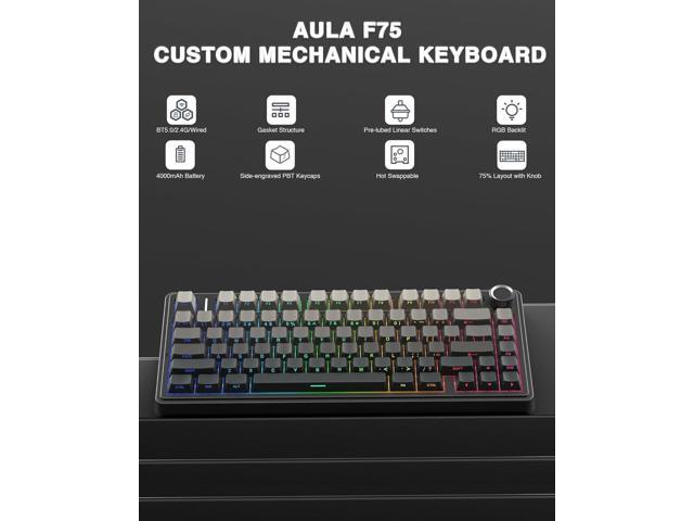 AULA F75 Pro Wireless Mechanical Keyboard,75% Gasket Hot Swappable Custom Keyboard,RGB Backlit,Pre-lubed Reaper Switches,Side Printed PBT...