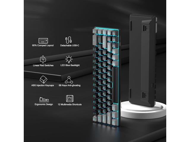 Portable 60% Mechanical Gaming Keyboard, MK-Box LED Backlit Compact 68 Keys Mini Wired Office Keyboard with Red Switch for Windows Laptop PC Mac -...