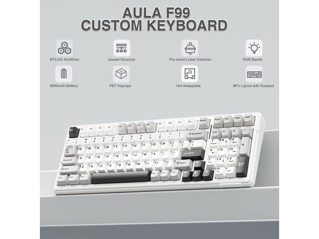 AULA F99 Wireless Mechanical Keyboard,Tri-Mode BT5.0/2.4GHz/USB-C Hot Swappable Custom Keyboard,Pre-lubed Linear Switches,Gasket Structure,RGB...