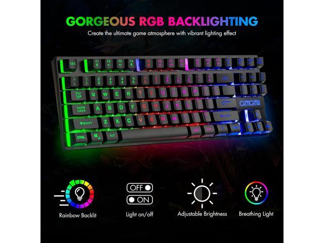 87 Keys TKL Gaming Keyboard and Mouse Combo, Wired LED Rainbow Backlit Keyboard 800-3200 DPI RGB Mouse, Gaming for PS4 Xbox PC Laptop Mac
