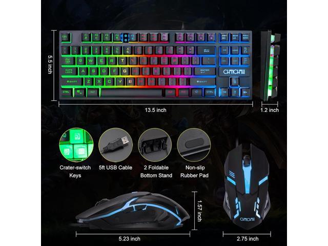 87 Keys TKL Gaming Keyboard and Mouse Combo, Wired LED Rainbow Backlit Keyboard 800-3200 DPI RGB Mouse, Gaming for PS4 Xbox PC Laptop Mac