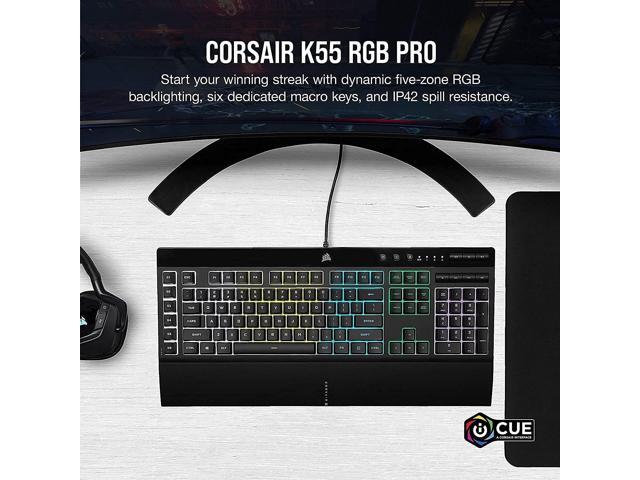 K55 RGB PRO Membrane Wired Gaming Keyboard IP42 Dust and Spill-Resistant 6 Macro Keys with Elgato Integration iCUE Compatible QWERTY NA PC,...