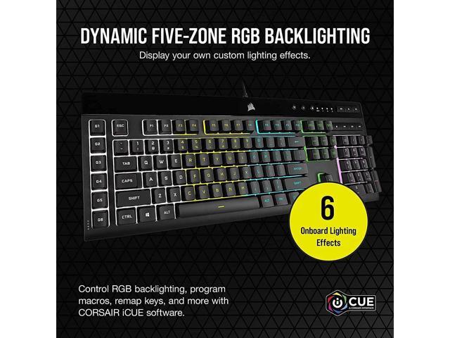 K55 RGB PRO Membrane Wired Gaming Keyboard IP42 Dust and Spill-Resistant 6 Macro Keys with Elgato Integration iCUE Compatible QWERTY NA PC,...