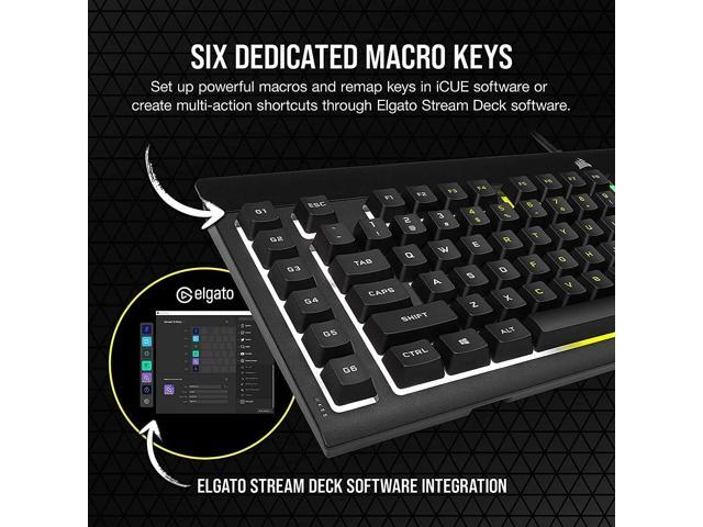 K55 RGB PRO Membrane Wired Gaming Keyboard IP42 Dust and Spill-Resistant 6 Macro Keys with Elgato Integration iCUE Compatible QWERTY NA PC,...