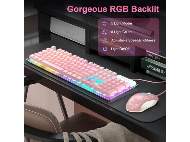 Gaming Keyboard and Mouse Combo, K1 RGB LED Backlit Keyboard with 104 Keys Computer PC Gaming Keyboard for PC/Laptop (Pink)