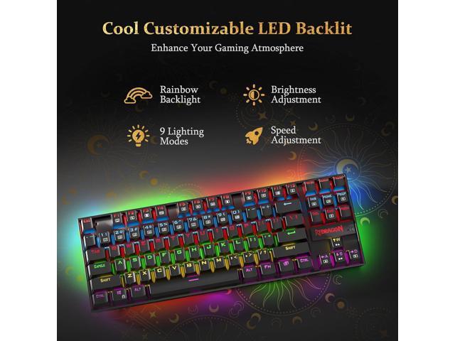 K552 Mechanical Gaming Keyboard, LED Gaming Keyboard with Red Switches, 87 Full Anti-ghosting Keys, Unique Metal Rim for Windows Gaming PC - Black