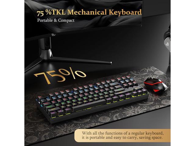 K552 Mechanical Gaming Keyboard, LED Gaming Keyboard with Red Switches, 87 Full Anti-ghosting Keys, Unique Metal Rim for Windows Gaming PC - Black