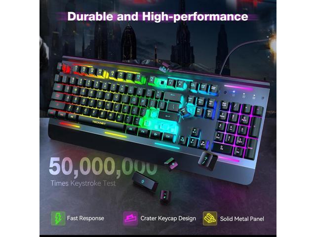 TECKNET Gaming Keyboard, USB Wired Computer Keyboard, 15-Zone RGB Illumination, IP32 Water Resistance, 25 Anti-ghosting Keys, All-Metal Panel...