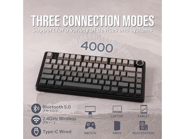 Aula F75 Gasket Mechanical Keyboard, 75% Wireless Hot Swappable Gaming Keyboard with Five-Layer Padding & Knob, Bluetooth/2.4GHz/USB-C, RGB (Black...