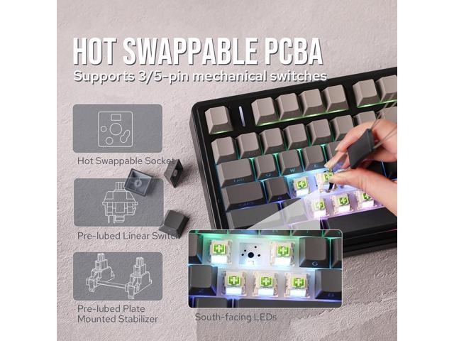 Aula F75 Gasket Mechanical Keyboard, 75% Wireless Hot Swappable Gaming Keyboard with Five-Layer Padding & Knob, Bluetooth/2.4GHz/USB-C, RGB (Black...