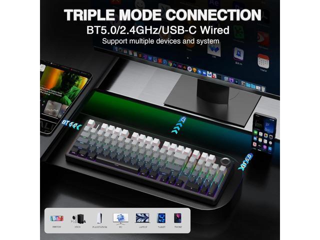 AULA F99 Pro Wireless Mechanical Keyboard with Knob,Gasket Structure,Tri-Mode BT5.0/USB-C/2.4GHz Hot Swappable Keyboard,Creamy Sound,RGB Backlit...