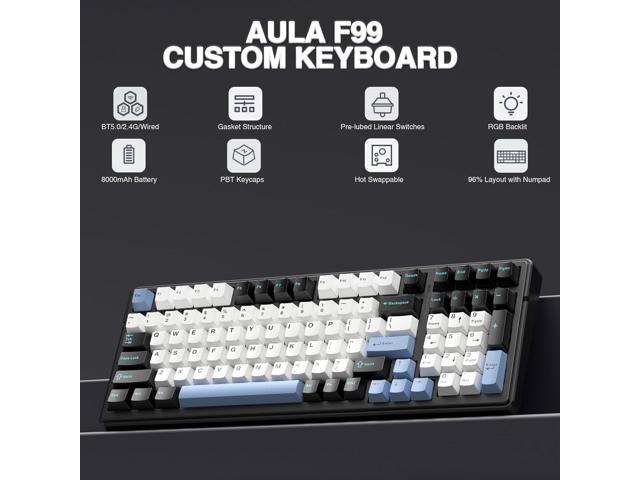 AULA F99 Wireless Mechanical Keyboard,Tri-Mode BT5.0/2.4GHz/USB-C Hot Swappable Custom Keyboard,Pre-lubed Linear Switches,Gasket Structure,RGB...