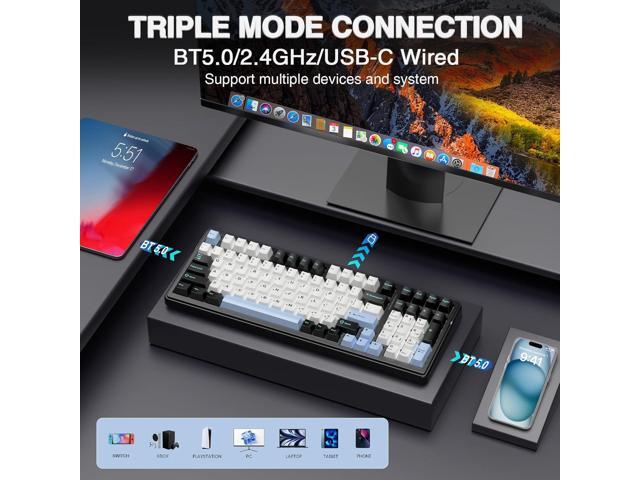 AULA F99 Wireless Mechanical Keyboard,Tri-Mode BT5.0/2.4GHz/USB-C Hot Swappable Custom Keyboard,Pre-lubed Linear Switches,RGB Backlit Gaming...