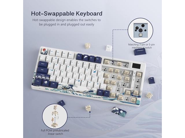 S-K80 75% Keyboard with Color Multimedia Display Mechanical Gaming Keyboard, Wired Hot Swappable Gasket Mount RGB Custom Key Board, Pre-lubed...