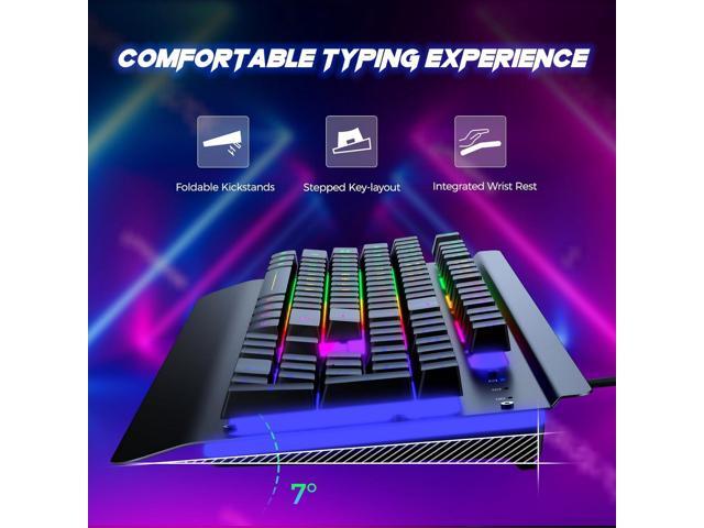 RisoPhy Gaming Keyboard, 104 Keys All-Metal Panel, Rainbow LED Backlit Silent Computer Keyboard, Wrist Rest, Multimedia Keys, Anti-Ghosting,...