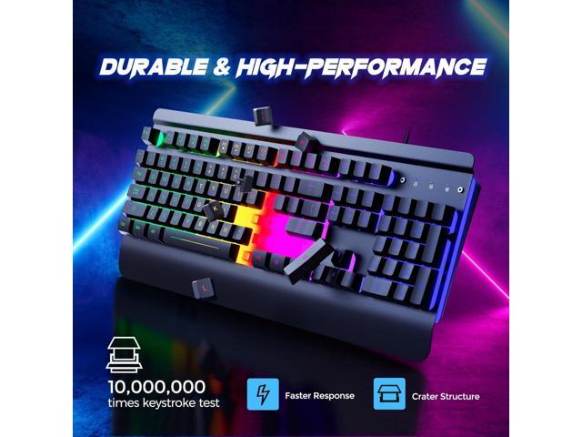 RisoPhy Gaming Keyboard, 104 Keys All-Metal Panel, Rainbow LED Backlit Silent Computer Keyboard, Wrist Rest, Multimedia Keys, Anti-Ghosting,...