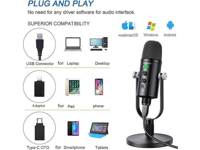 Microphone for Podcast, USB Microphone Kit for Phone, PC/Micro/Mac/Android,Professional Plug & Play Studio Mic with Stand for Gaming, Online...