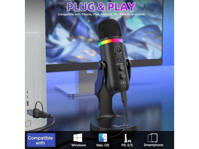 ZealSound USB Microphone for iPhone,Noise Cancellation Condenser mic with Touch Mute,Gain,Echo,Monitoring,RGB for...