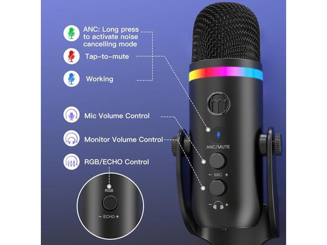ZealSound USB Microphone for iPhone,Noise Cancellation Condenser mic with Touch Mute,Gain,Echo,Monitoring,RGB for...