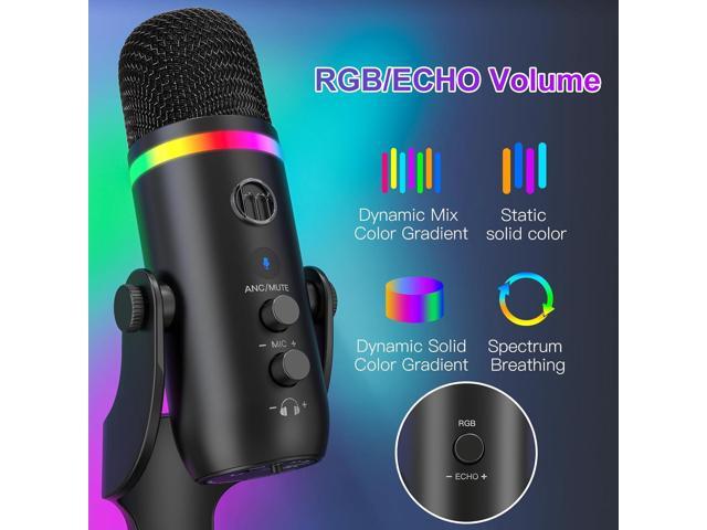 ZealSound USB Microphone for iPhone,Noise Cancellation Condenser mic with Touch Mute,Gain,Echo,Monitoring,RGB for...