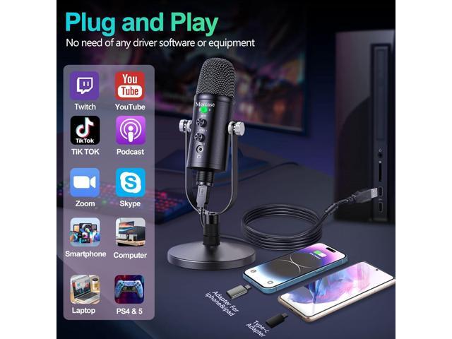 Mercase USB Condenser Microphone for PC, Mac, Phones, PS4/PS5 Plug & Play Studio Mic with Mute Button & Noise Reduction for Recording, Streaming,...