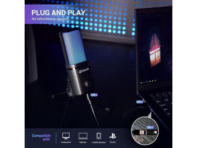 FDUCE Gaming USB Microphone for PC,RGB Condenser Computer Mic with Tripod Stand,Quick Mute,Gain Control,Cardioid Mic for Streaming, Podcast,...