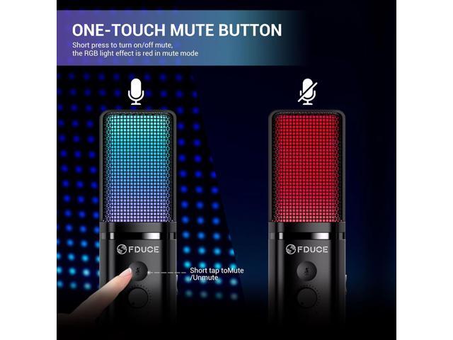 FDUCE Gaming USB Microphone for PC,RGB Condenser Computer Mic with Tripod Stand,Quick Mute,Gain Control,Cardioid Mic for Streaming, Podcast,...