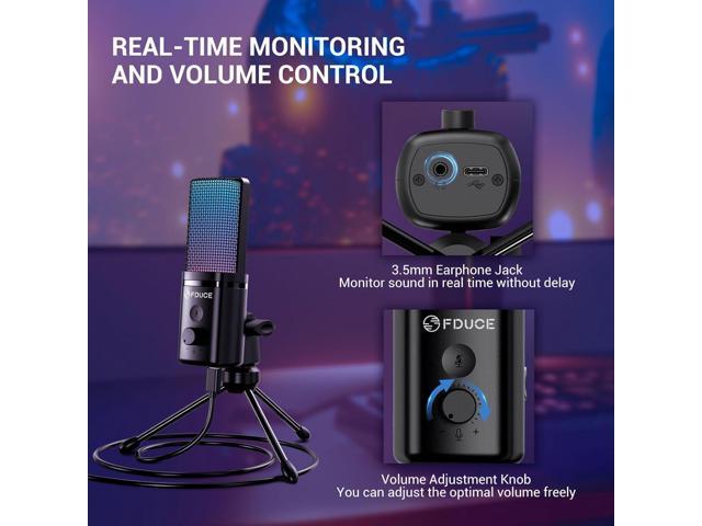 FDUCE Gaming USB Microphone for PC,RGB Condenser Computer Mic with Tripod Stand,Quick Mute,Gain Control,Cardioid Mic for Streaming, Podcast,...