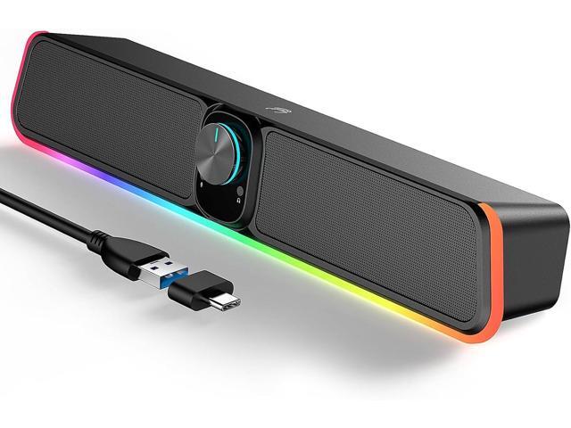 Computer Speakers - Wired USB Powered Bluetooth Computer Sound Bar with RGB & Volume Knob, HiFi Stereo Portable Gaming Sound Bar Speaker for...