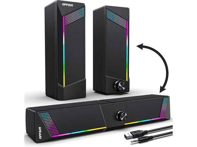 Computer Speakers, PC SoundBar, Gaming Speakers for PC Computer Laptop Desktop, Subwoofer Wired, RGB Speakers, USB Powered 3.5mm Aux