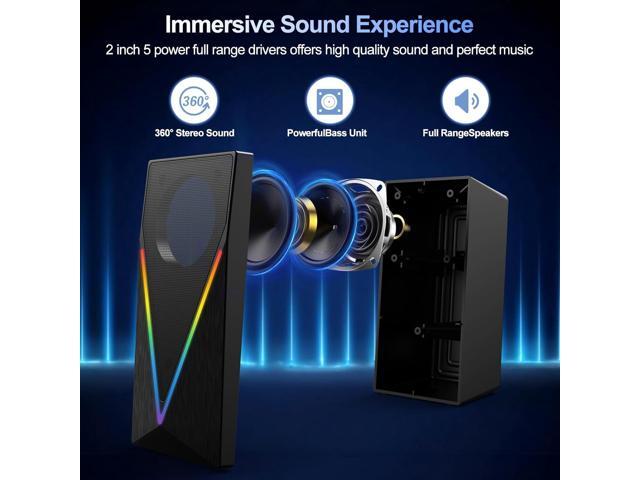 Computer Speakers, Desktop Speakers with 6 Colorful RGB Lights, Headphone Jack, Enhanced Bass and Volume Control, PC Speakers USB Powered & 3.5mm...