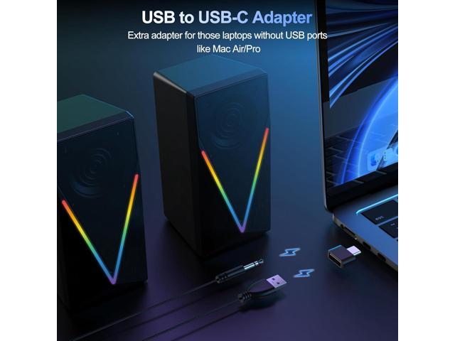 Computer Speakers, Desktop Speakers with 6 Colorful RGB Lights, Headphone Jack, Enhanced Bass and Volume Control, PC Speakers USB Powered & 3.5mm...