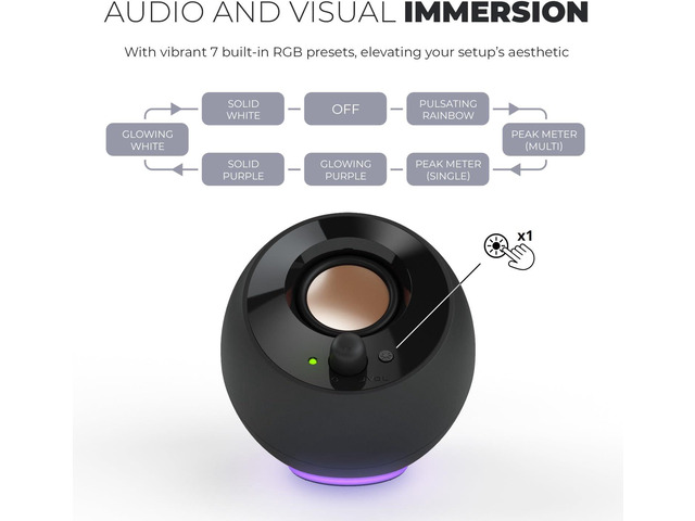 SE Minimalist 2.0 USB-C Powered PC Speakers with RGB Lighting, 3.5 mm AUX-in, Up to 4.4W RMS Power for Computers and Laptops (Black)