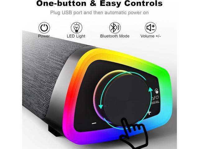 SOULION R30 Plus Bluetooth Computer Speakers for PC Desktop, All-in-one Control Button with 6 Modes LED Lights, Wired USB Powered Sound Bar,...